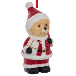 Suspension de Noël en céramique - Ourson Père Noël - 9cm