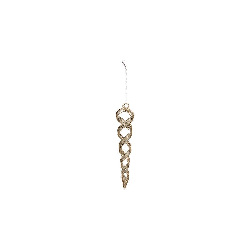 Suspension de Noël en verre - Goutte striée dorée - 17cm