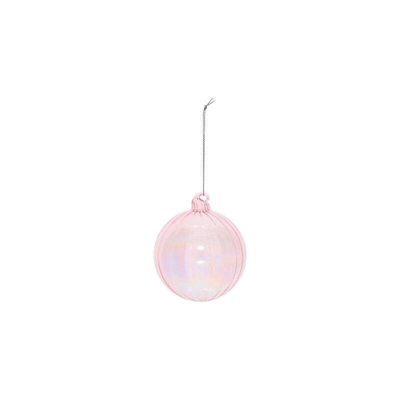 Boule de Noël en verre - Striée rose - D8cm