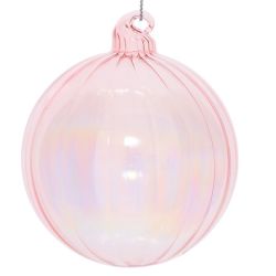 Boule de Noël en verre - Striée rose - D8cm