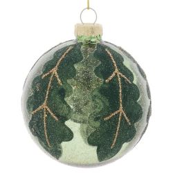 Boule de Noël en verre - Feuille givrée vert - D8cm