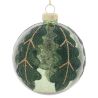 Boule de Noël en verre - Feuille givrée vert - D8cm