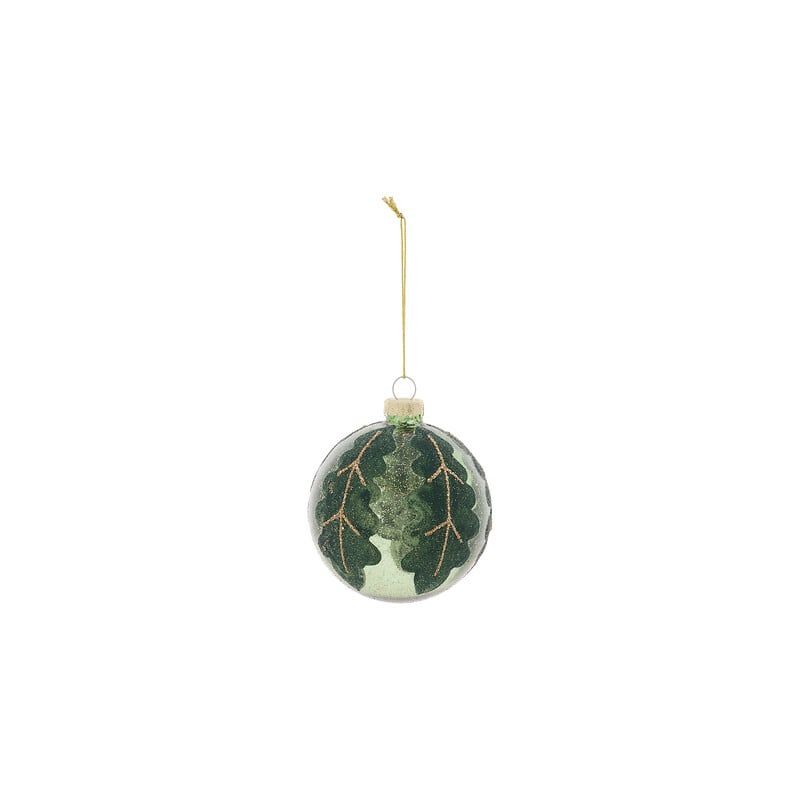 Boule de Noël en verre - Feuille givrée vert - D8cm