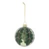 Boule de Noël en verre - Feuille givrée vert - D8cm
