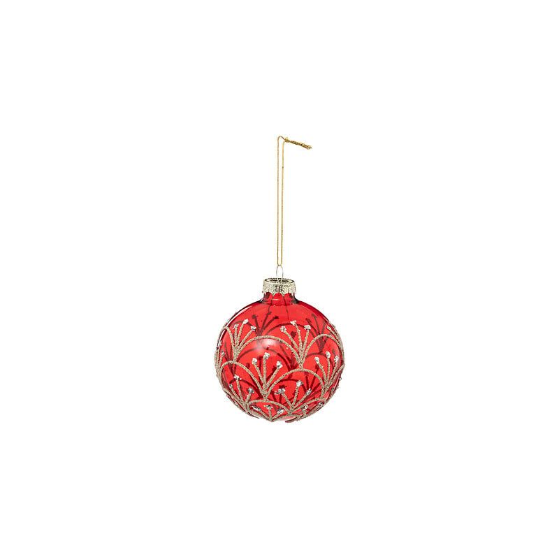 Boule de Noël en verre - Art Déco rouge - D8cm