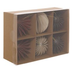 Suspension de Noël en papier - 6 Sujets marron et beige - 8cm