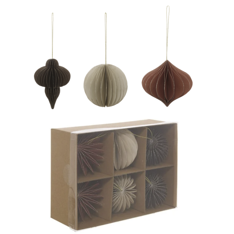 Suspension de Noël en papier - 6 Sujets marron et beige - 8cm