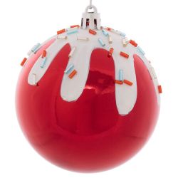 Boule de Noël en plastique - Boule rouge avec glaçage - D8cm