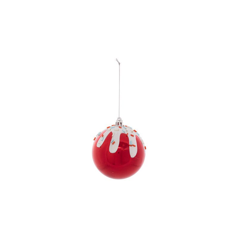 Boule de Noël en plastique - Boule rouge avec glaçage - D8cm