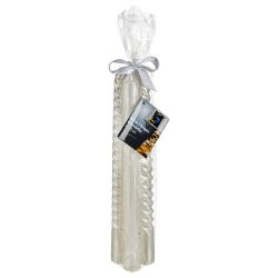 Lot de 4 Bougies Bâtons (2 droites & 2 torsadées) blanches pailletées.