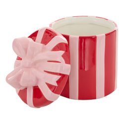 Boîte cadeau en céramique rayée rouge et rose - H20cm