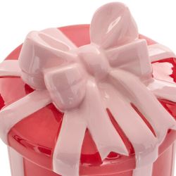Boîte cadeau en céramique rayée rouge et rose - H20cm