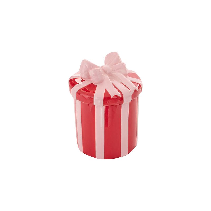 Boîte cadeau en céramique rayée rouge et rose - H20cm
