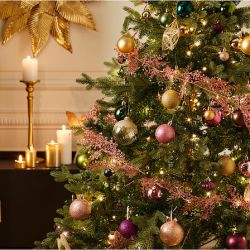 Guirlande de Noël en plastique - Feuillage rose pailleté - 180cm