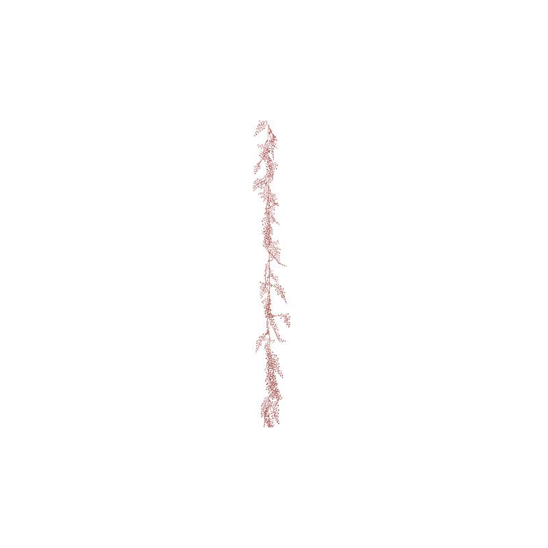 Guirlande de Noël en plastique - Feuillage rose pailleté - 180cm
