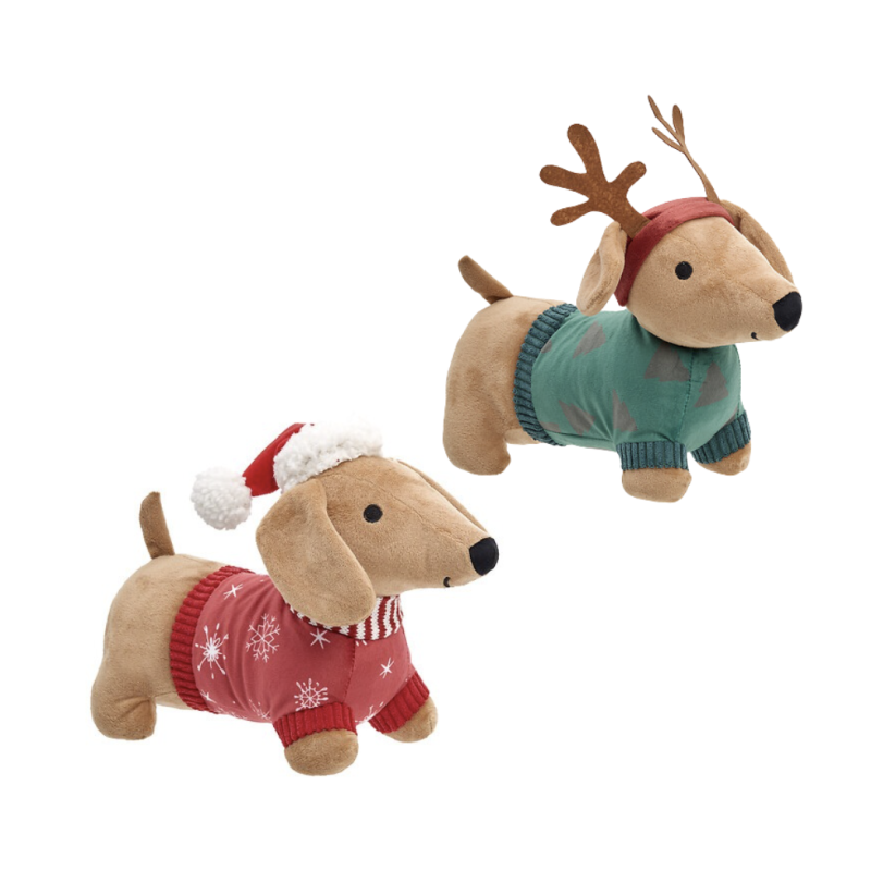 Peluche Chien Teckel de Noël Rouge ou Vert