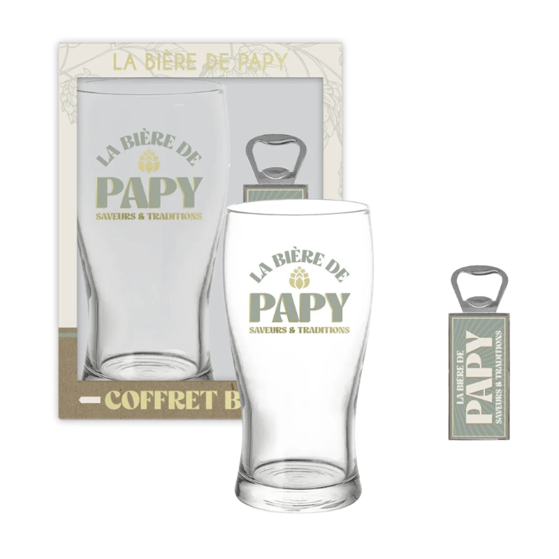 Coffret Bière - La Bière de Papy - Verre + Décapsuleur