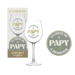 Coffret Vin - La Cuvée de Papy - Verre à vin & Dessous de verre