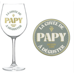 Coffret Vin - La Cuvée de Papy - Verre à vin & Dessous de verre