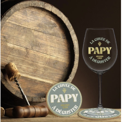 Coffret Vin - La Cuvée de Papy - Verre à vin & Dessous de verre