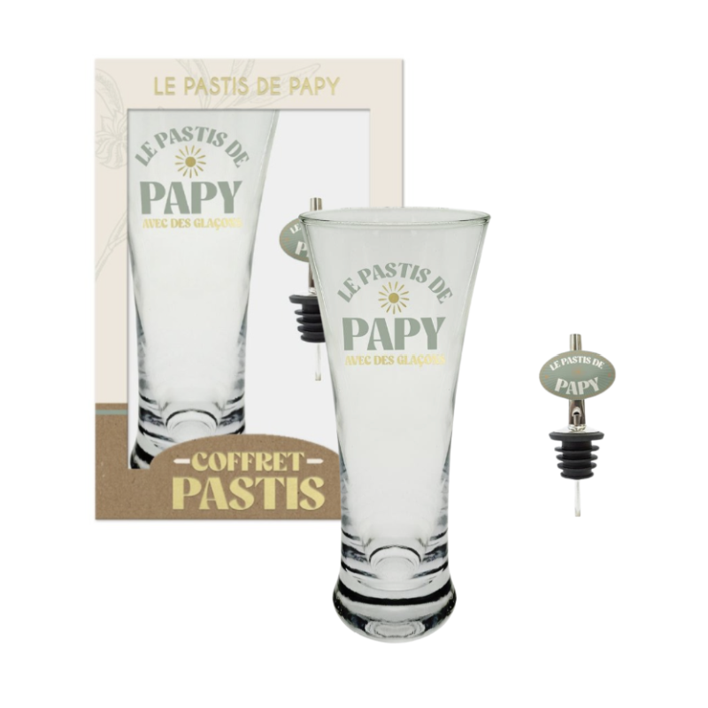 Coffret Pastis - Le Pastis de Papy - Verre & Bouchon