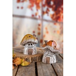 MAISON LUMINEUSE CHAMPIGNON MARRON OU ROUX CÉRAMIQUE LED 10X10X11CM - DEKORATIEF