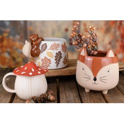 MUG AVEC COUVERCLE CHAMPIGNON BLANC ROUGE CÉRAMIQUE 15X15X12CM - DEKORATIEF