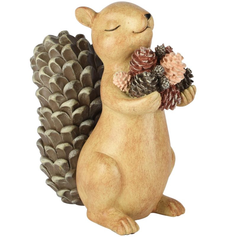 ECUREUIL AVEC POMME DE PIN MARRON RESINE 18X11X20CM - DEKORATIEF