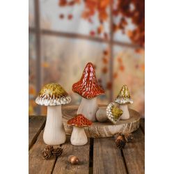 CHAMPIGNON ORANGE/CREME CERAMIQUE 7X7X14CM - DEKORATIEF