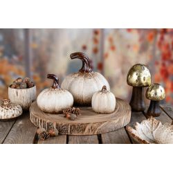CITROUILLE DECO CREME/MARRON CERAMIQUE 16X16X16CM - DEKORATIEF