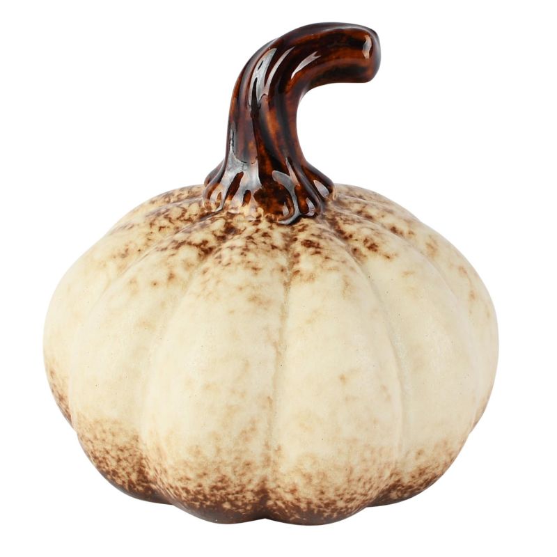 CITROUILLE DECO CREME/MARRON CERAMIQUE 10X10X13CM - DEKORATIEF