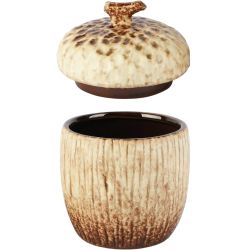 RECIPIENT GLAND CREME/MARRON CERAMIQUE 9X9X13CM - DEKORATIEF