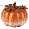 CITROUILLE DECO AVEC FEUILLES ORANGE PORCELAINE METAL 14X14X12CM - DEKORATIEF