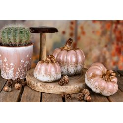 CITROUILLE DECO ROSE PORCELAINE 13X13X8 CM - DEKORATIEF