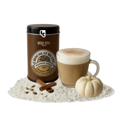 CHOCOLAT BLANC EN POUDRE - PUMPKIN SPICE (ÉPICES CITROUILLE) - BOÎTE POP 250g - QUAI SUD
