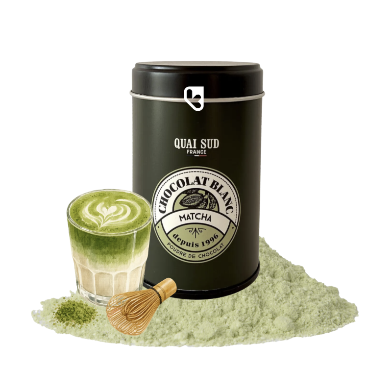 CHOCOLAT BLANC EN POUDRE - THÉ MATCHA - BOÎTE POP 250G - QUAI SUD