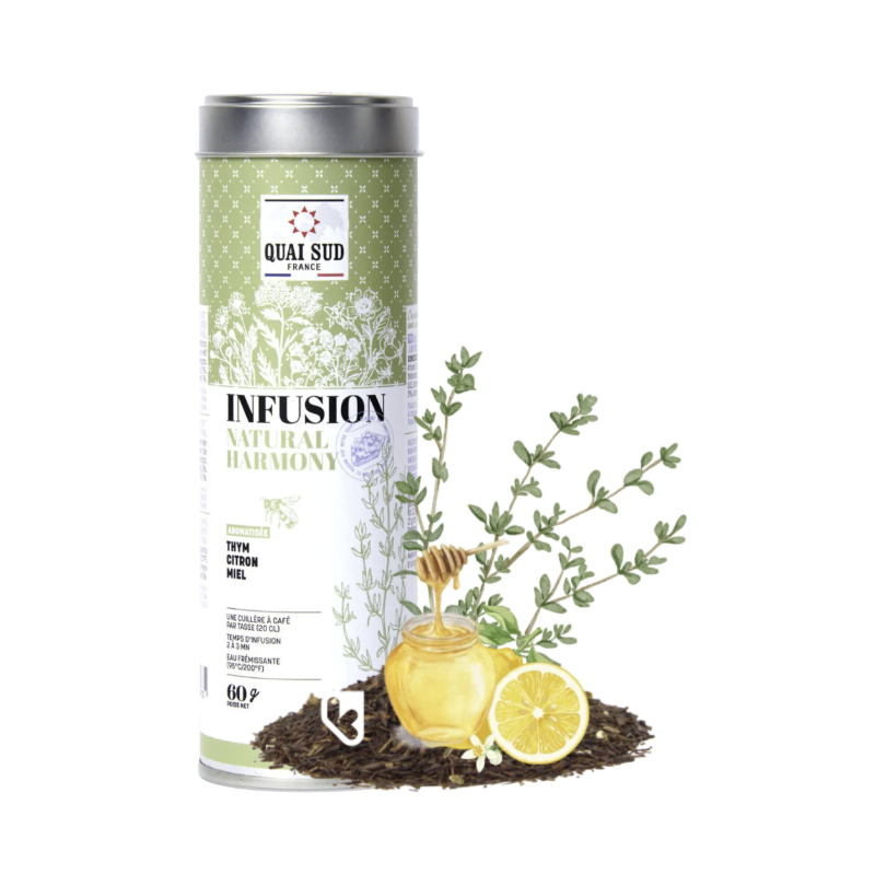 INFUSION NATURAL HARMONY - THYM CITRON MIEL - BOÎTE RONDE 60G - QUAI S