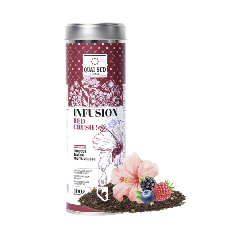 INFUSION RED CRUSH - HIBISCUS FRUITS ROUGES - BOÎTE RONDE 100G - QUAI