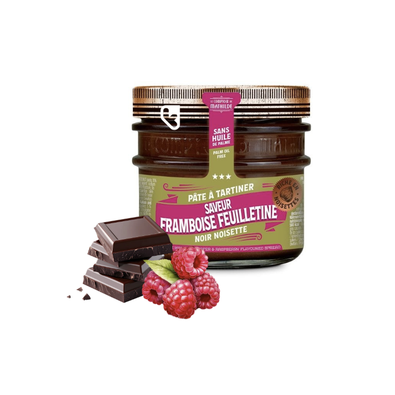 Pâte à tartiner au chocolat noir, framboise et feuilletine - 250g  - LE COMPTOIR DE MATHILDE