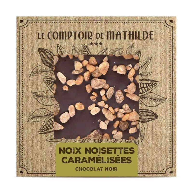 Tablette de chocolat noir & Noix et noisettes caramélisées 80G - LE COMPTOIR D