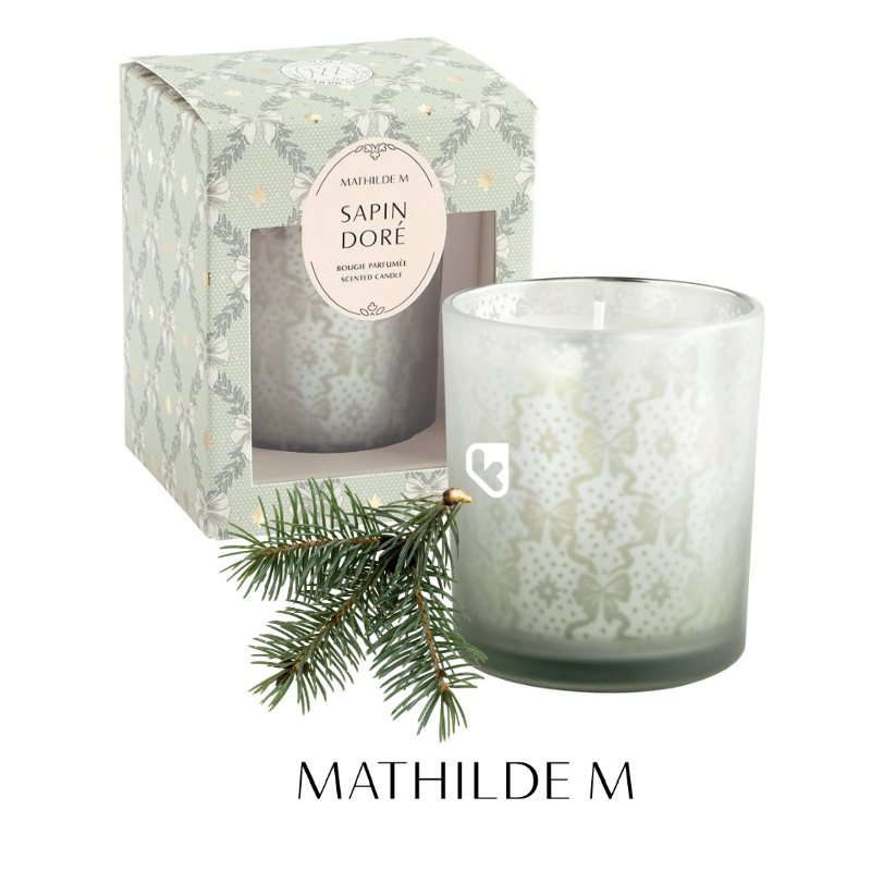 BOUGIE PARFUMÉE RUBANS DE FETES 160 G - SAPIN DORÉ - MATHILDE. M