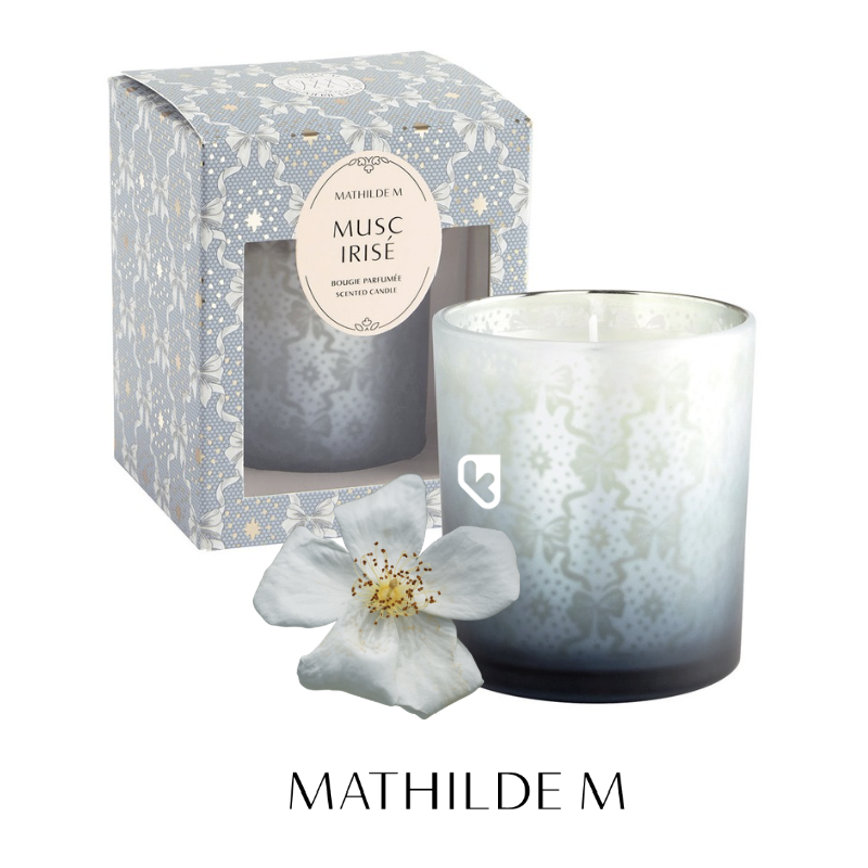 BOUGIE PARFUMEE RUBANS DE FETE 160 G - MUSC IRISÉ - MATHILDE M