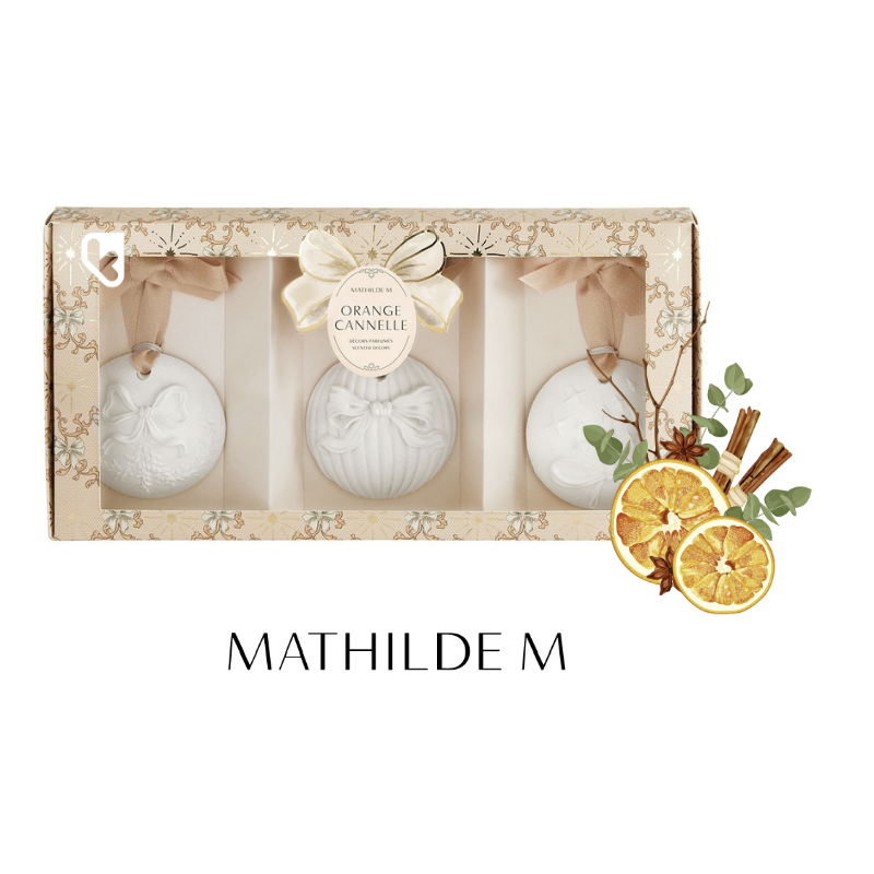 COFFRET BOULES DE NOEL PARFUMÉES RUBANS DE FETE - ORANGE CANNELLE - MATHILDE. M