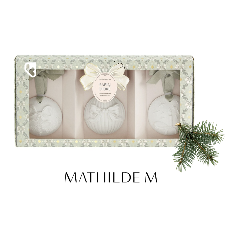 COFFRET BOULES DE NOEL PARFUMÉES RUBANS DE FETE - SAPIN DORÉ  - MATHILDE. M