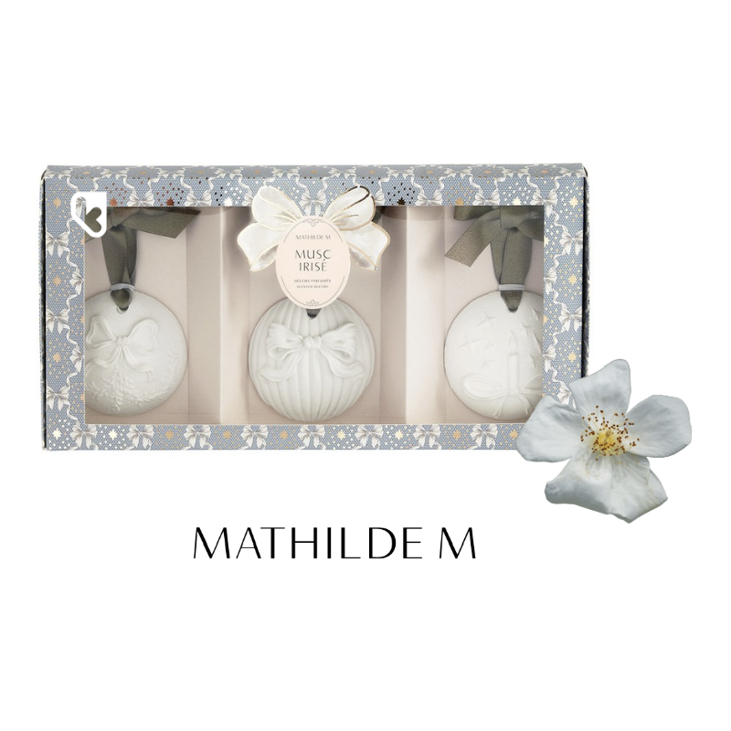 COFFRET BOULES DE NOEL PARFUMÉES RUBANS DE FETE - MUSC IRISÉ - MATHILDE. M