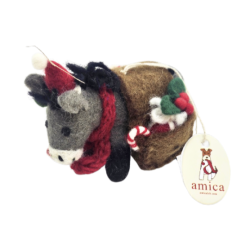 ÂNE AVEC PANIERS DE NOÊL - SUSPENSION EN FEUTRINE - AMICA