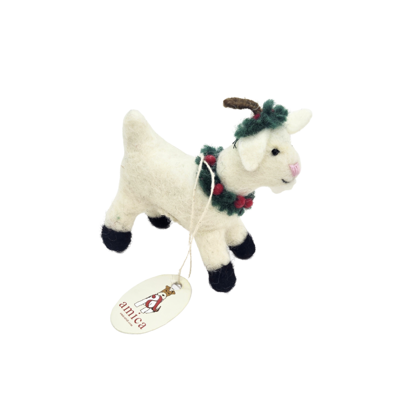 BOUC DE NOËL AVEC COURONNE  - SUSPENSION EN FEUTRINE - AMICA