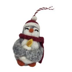 PINGOUIN AVEC BOUGIE GRIS CLAIR / GRIS FONCE - SUSPENSION EN FEUTRINE - AMICA