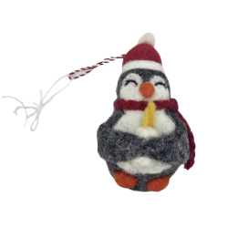 PINGOUIN AVEC BOUGIE GRIS CLAIR / GRIS FONCE - SUSPENSION EN FEUTRINE - AMICA
