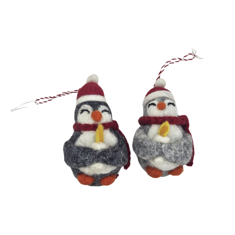 PINGOUIN AVEC BOUGIE GRIS CLAIR / GRIS FONCE - SUSPENSION EN FEUTRINE - AMICA